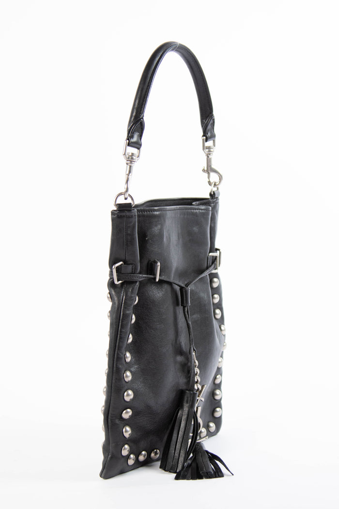Yves Saint Laurent Black Leather Studded Top Handle Bag