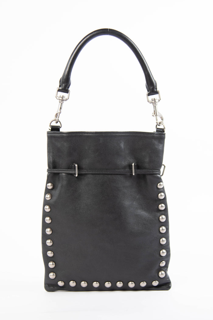 Yves Saint Laurent Black Leather Studded Top Handle Bag