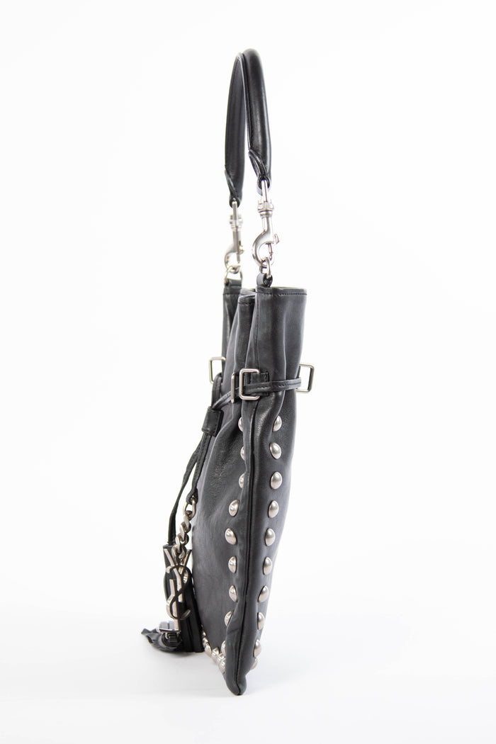 Yves Saint Laurent Black Leather Studded Top Handle Bag