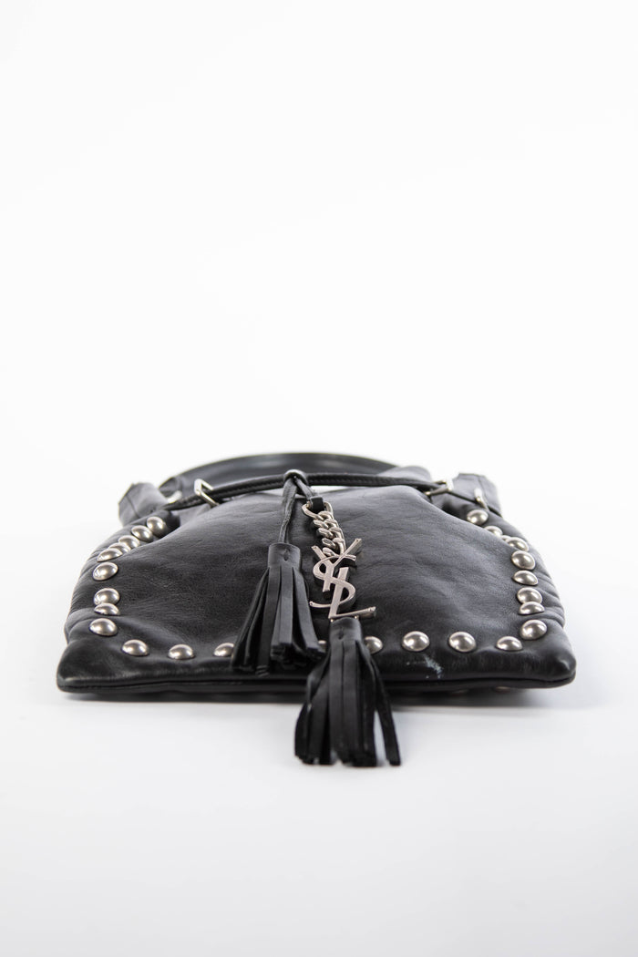 Yves Saint Laurent Black Leather Studded Top Handle Bag