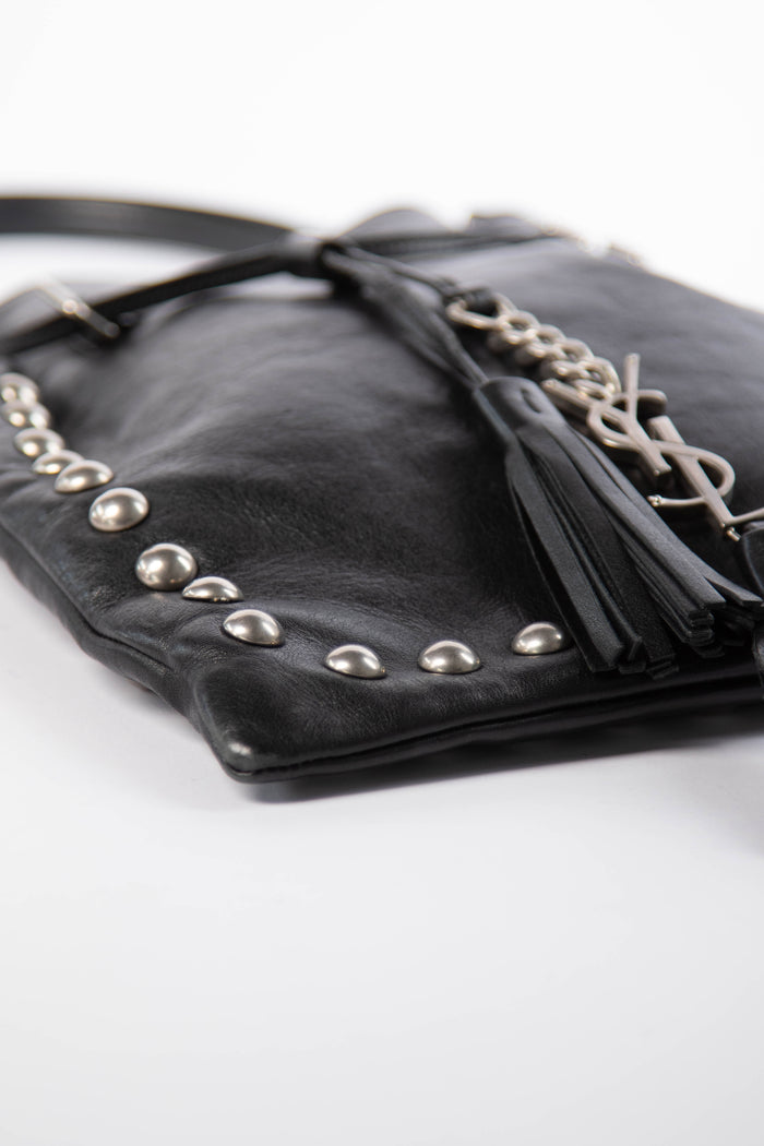Yves Saint Laurent Black Leather Studded Top Handle Bag
