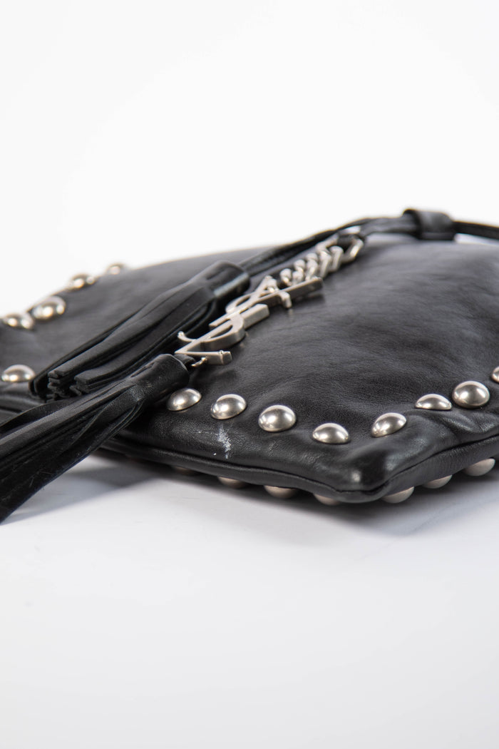 Yves Saint Laurent Black Leather Studded Top Handle Bag