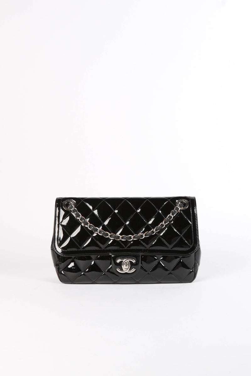 2010s Chanel Black Patent Leather Coco Shine Medium Flap Shoulder