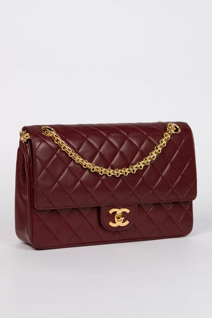 Vintage Chanel Burgundy Lambskin Medium Double Flap Bag with 24k GHW