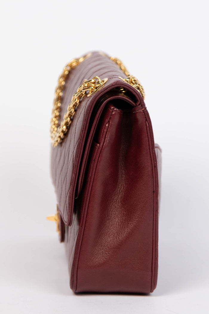 Vintage Chanel Burgundy Lambskin Medium Double Flap Bag with 24k GHW