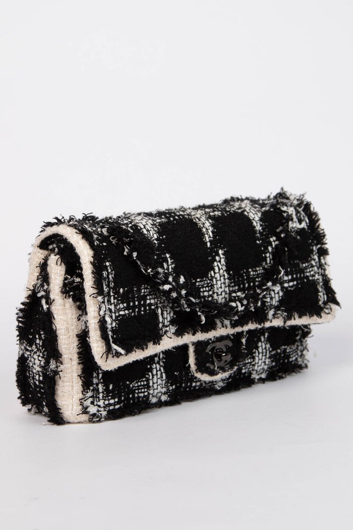 2020 Chanel Black and White Tweed Medium Double Flap Shoulder Bag
