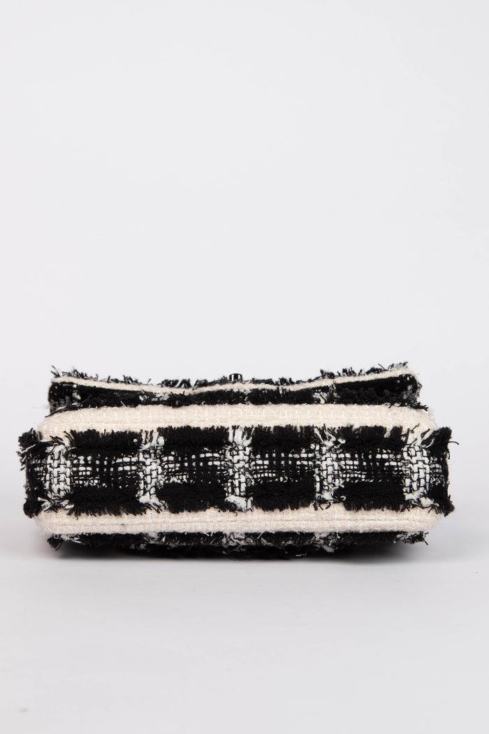 2020 Chanel Black and White Tweed Medium Double Flap Shoulder Bag