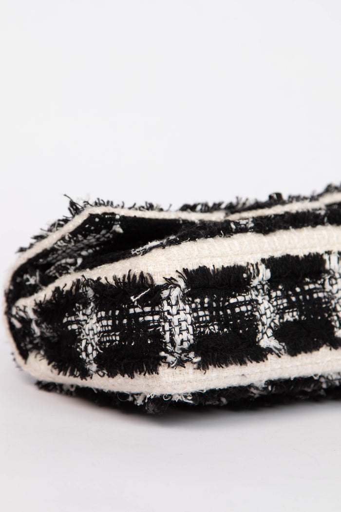 2020 Chanel Black and White Tweed Medium Double Flap Shoulder Bag