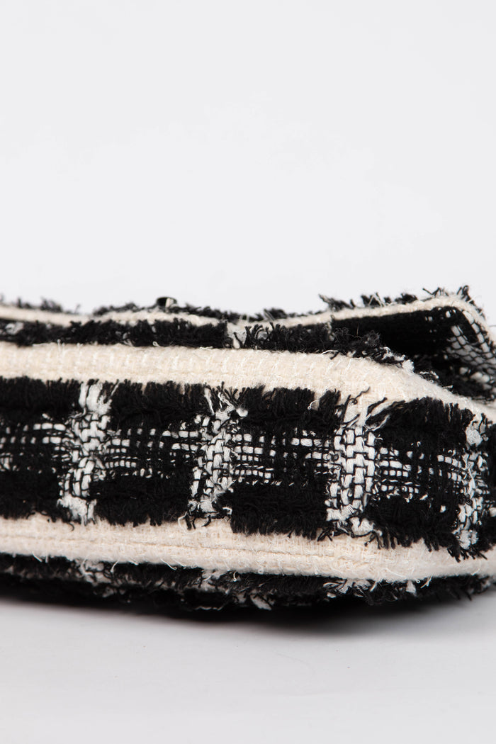 2020 Chanel Black and White Tweed Medium Double Flap Shoulder Bag