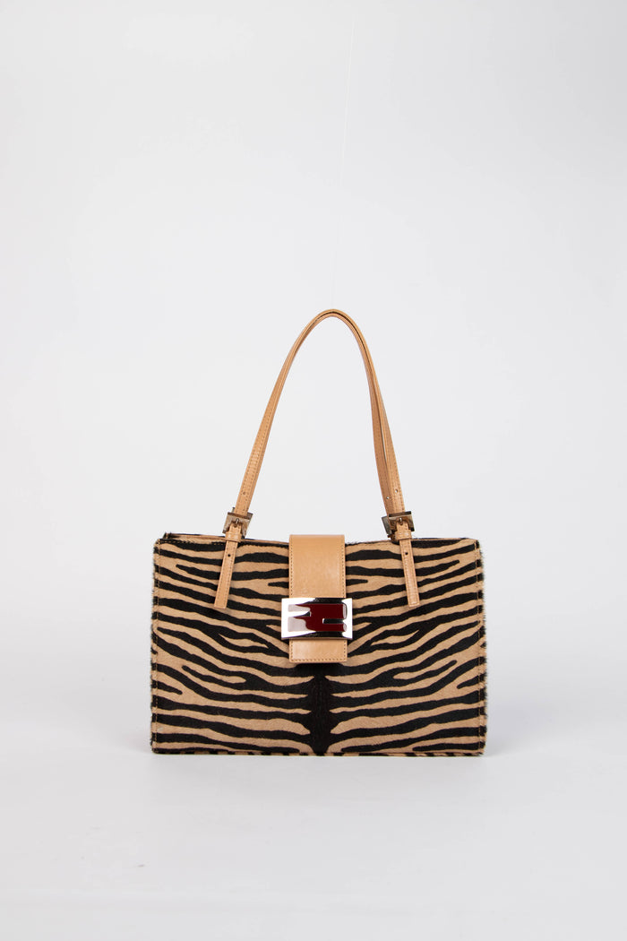 Vintage Fendi Pony Hair Tiger Print Small Shoulder Bag