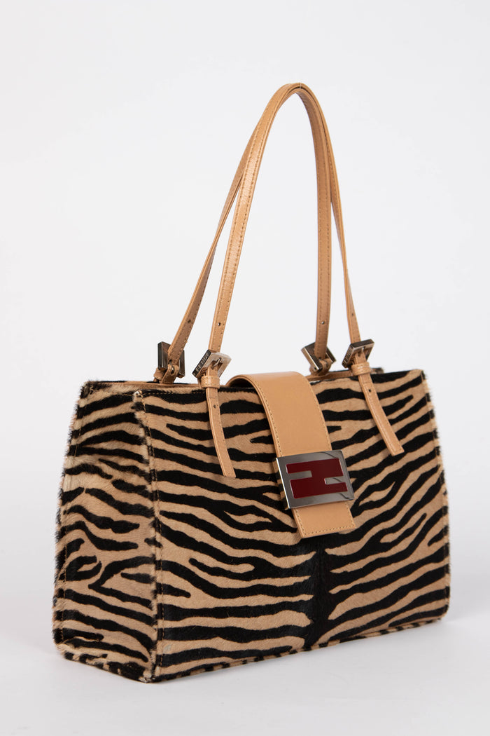 Vintage Fendi Pony Hair Tiger Print Small Shoulder Bag