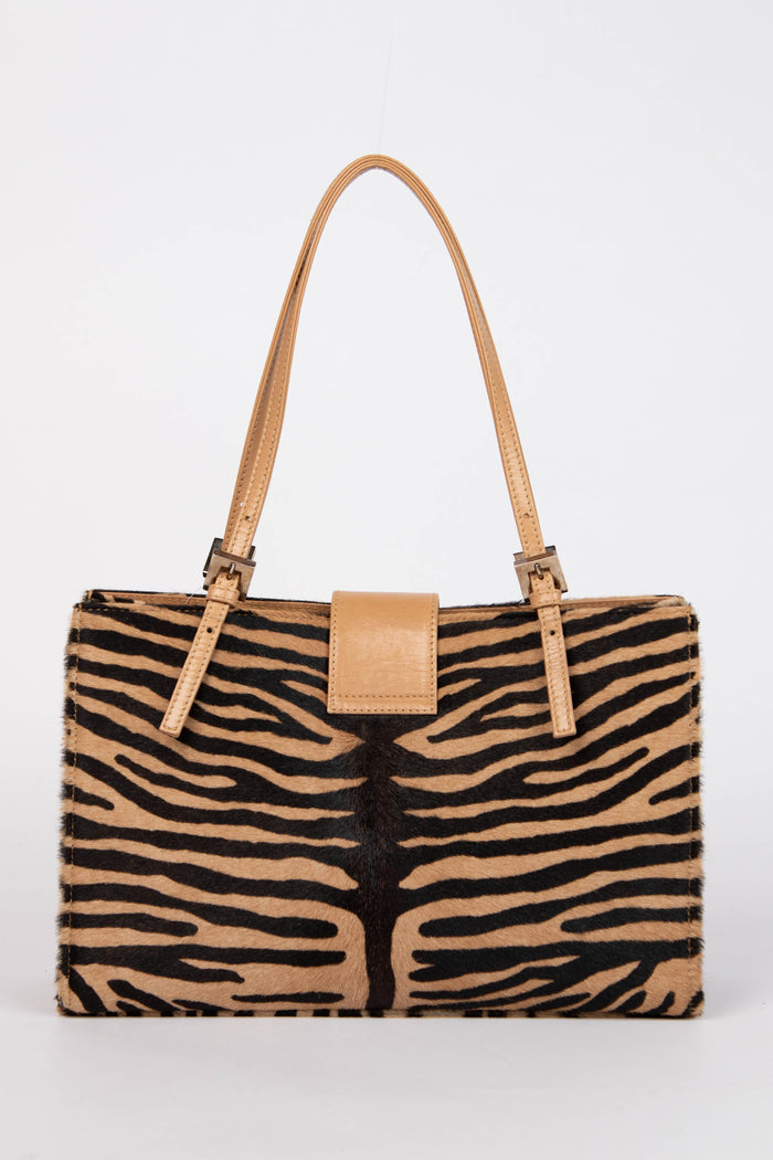 Vintage Fendi Pony Hair Tiger Print Small Shoulder Bag