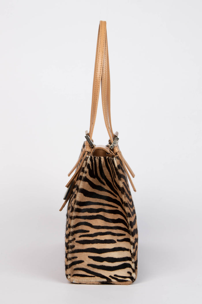 Vintage Fendi Pony Hair Tiger Print Small Shoulder Bag