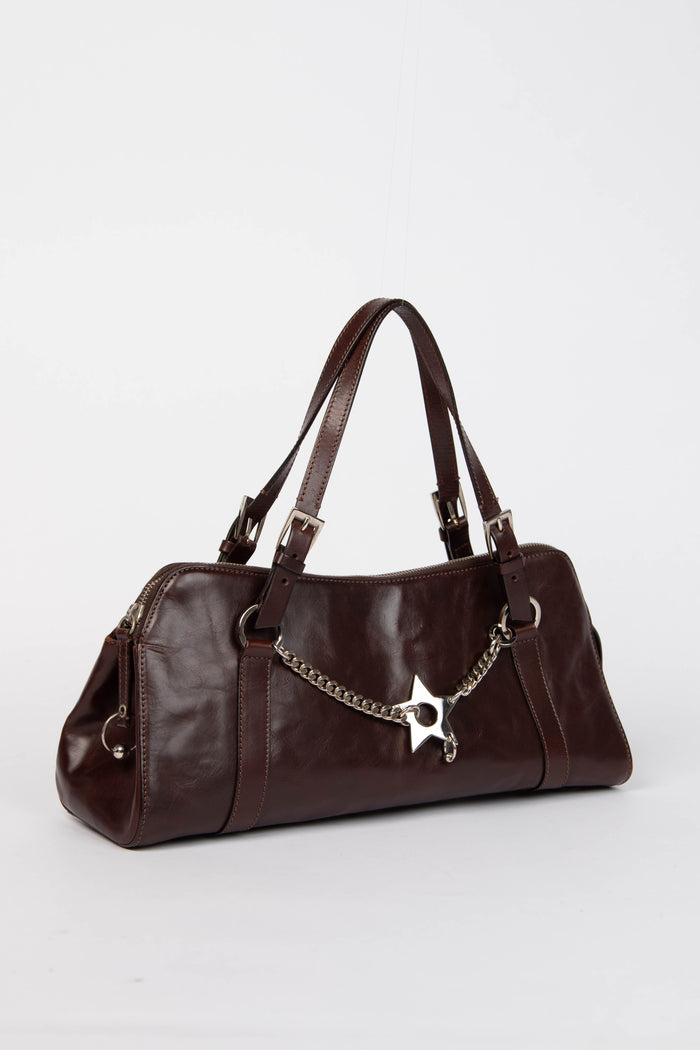 RARE Christin Dior Brown Leather Hardcore Piercing Shoulder Bag