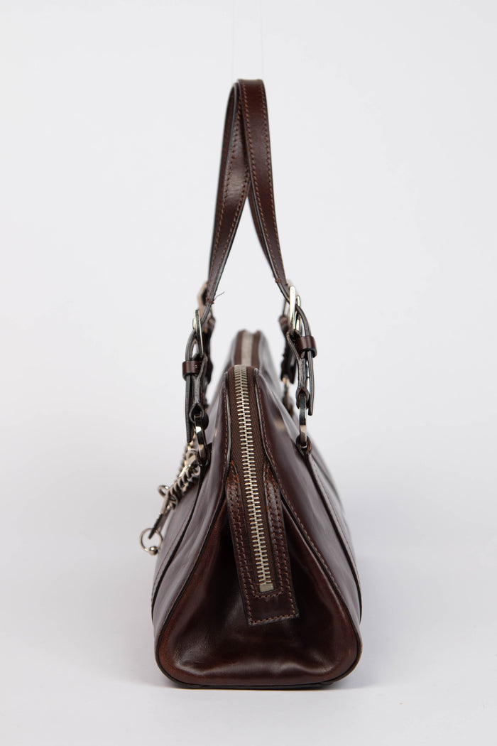 RARE Christin Dior Brown Leather Hardcore Piercing Shoulder Bag