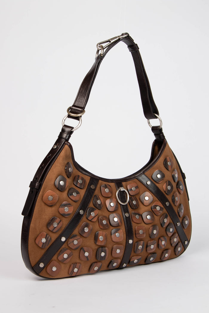 Vintage Yves Saint Laurent Studded Wood Disc Shoulder Bag