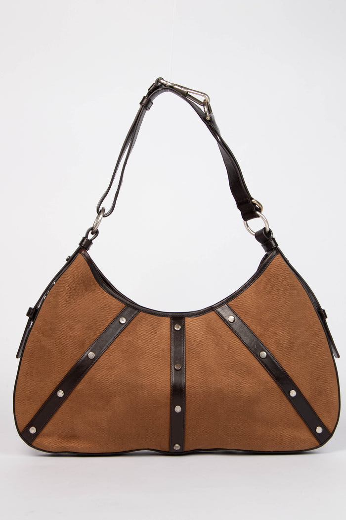 Vintage Yves Saint Laurent Studded Wood Disc Shoulder Bag