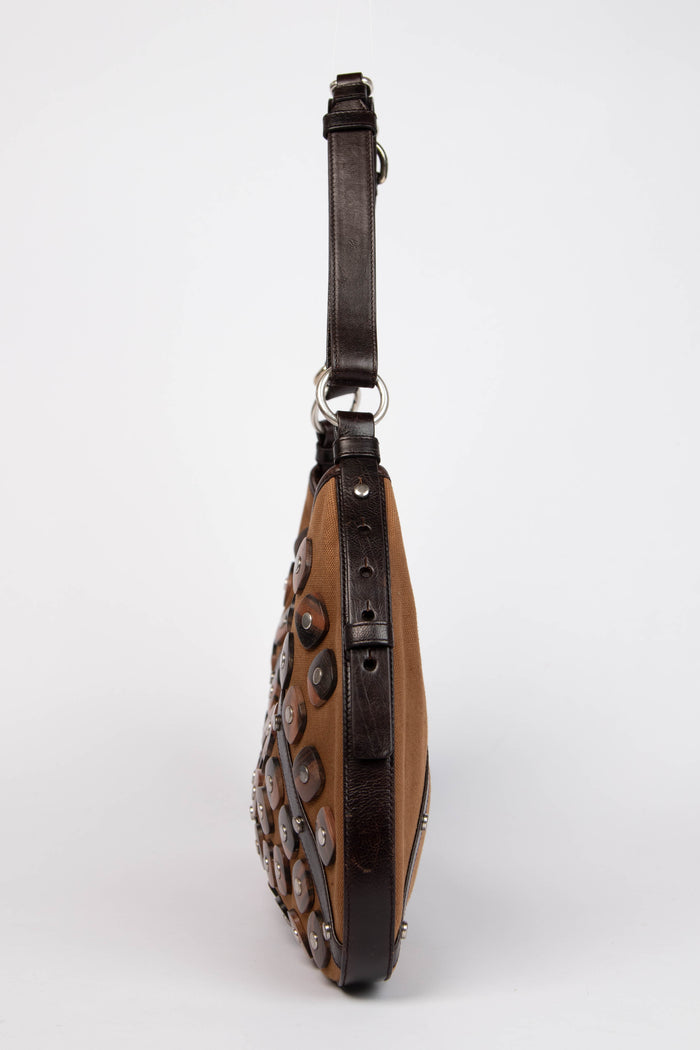 Vintage Yves Saint Laurent Studded Wood Disc Shoulder Bag