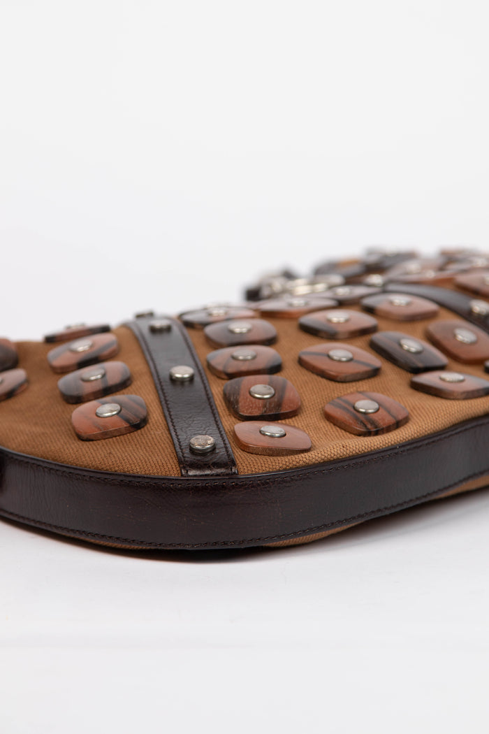 Vintage Yves Saint Laurent Studded Wood Disc Shoulder Bag