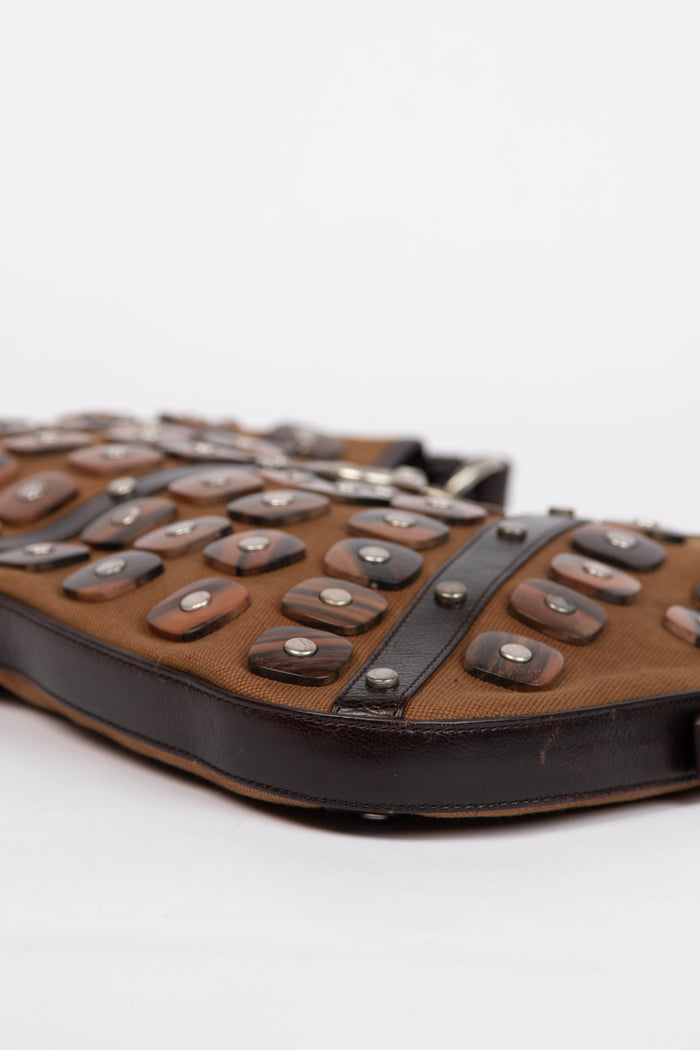 Vintage Yves Saint Laurent Studded Wood Disc Shoulder Bag