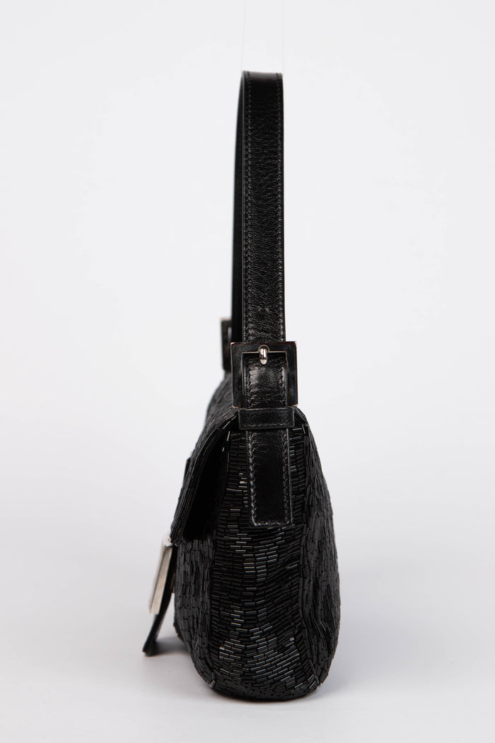 RARE Vintage Fendi Black Beaded Baguette Shoulder Bag