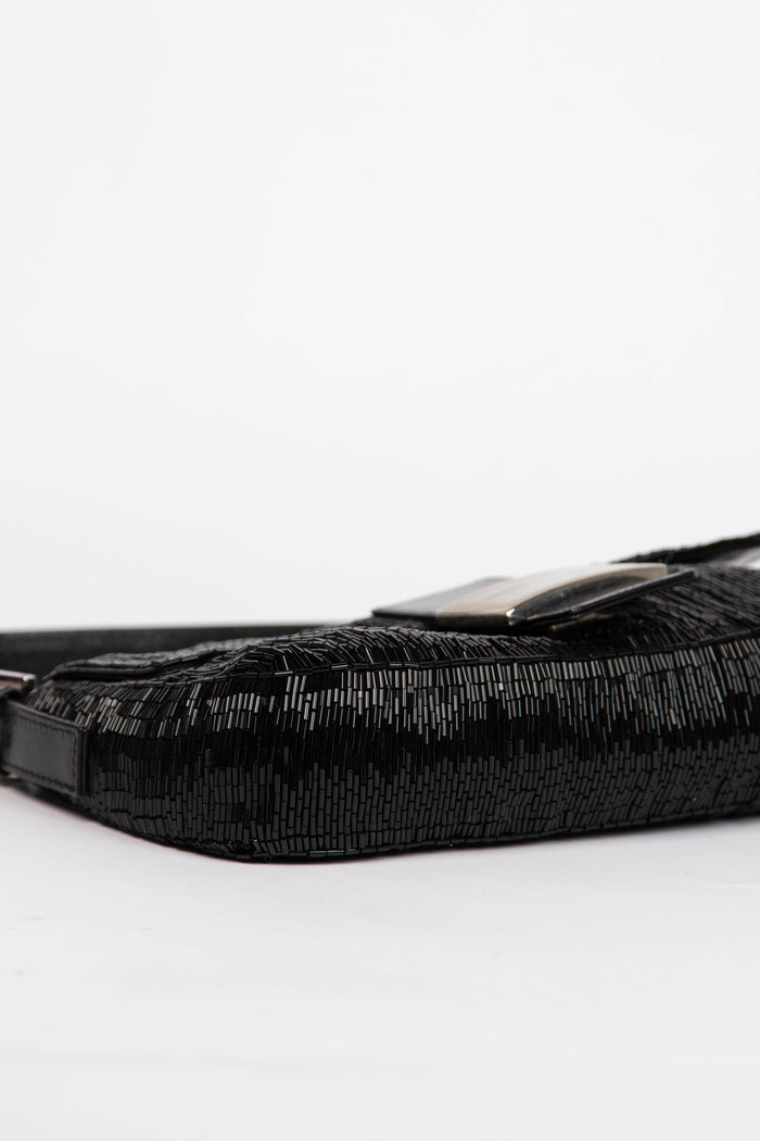 RARE Vintage Fendi Black Beaded Baguette Shoulder Bag