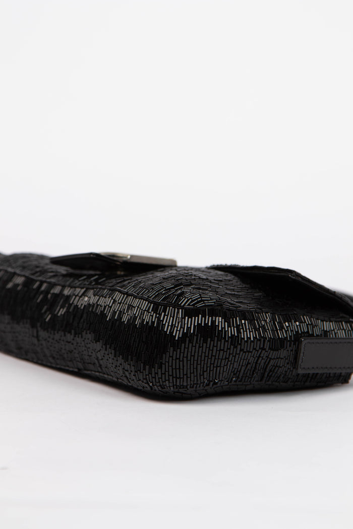 RARE Vintage Fendi Black Beaded Baguette Shoulder Bag