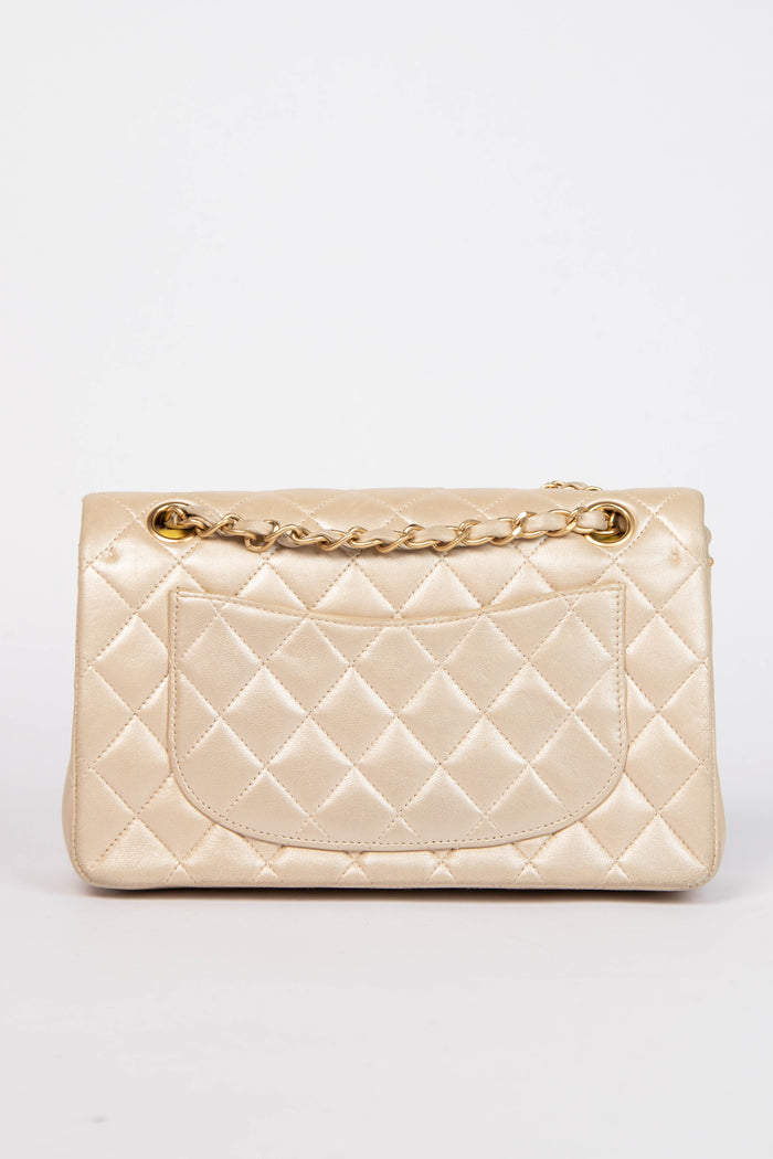 2000s Chanel Pearlescent Leather Small Double Flap Shoulder Bag