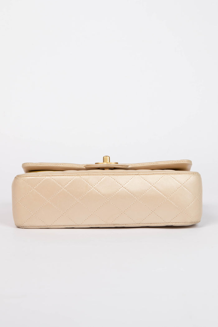 2000s Chanel Pearlescent Leather Small Double Flap Shoulder Bag