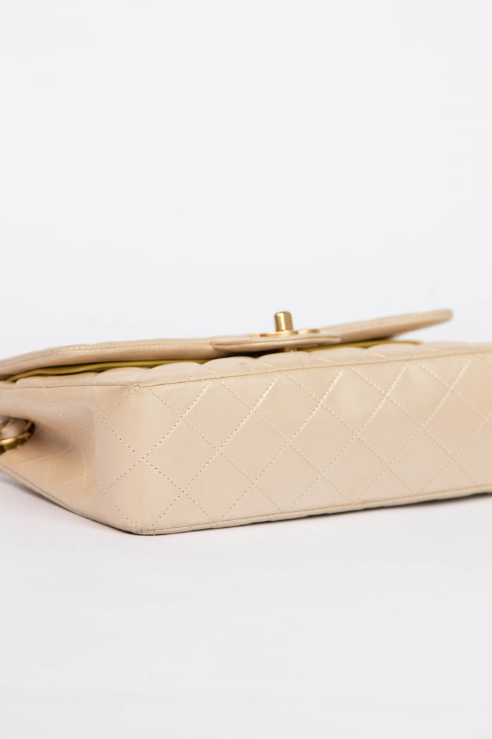 2000s Chanel Pearlescent Leather Small Double Flap Shoulder Bag