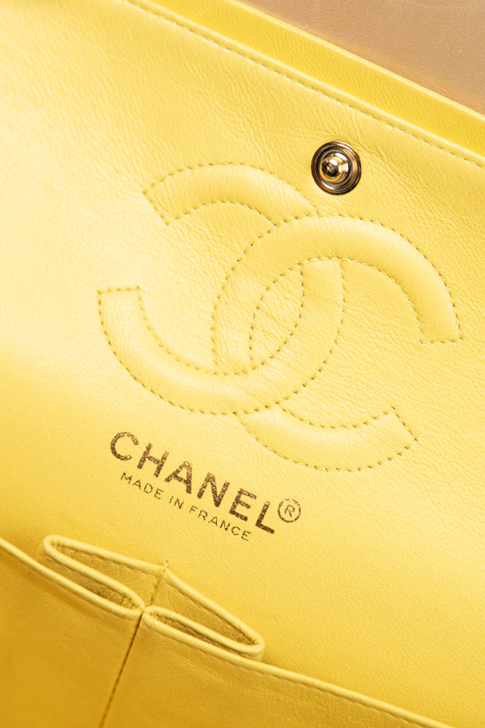 2000s Chanel Pearlescent Leather Small Double Flap Shoulder Bag