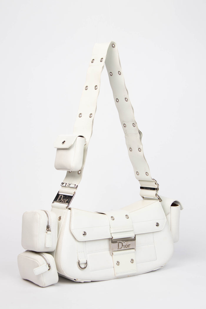2000s Christian Dior White Leather Columbus Shoulder Bag