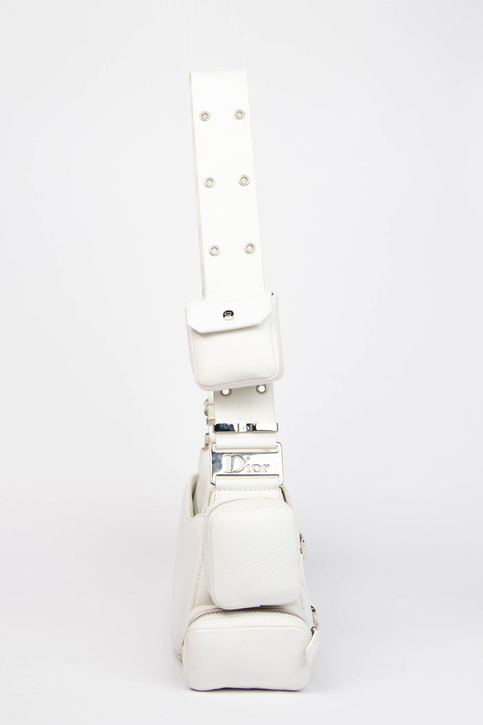 2000s Christian Dior White Leather Columbus Shoulder Bag