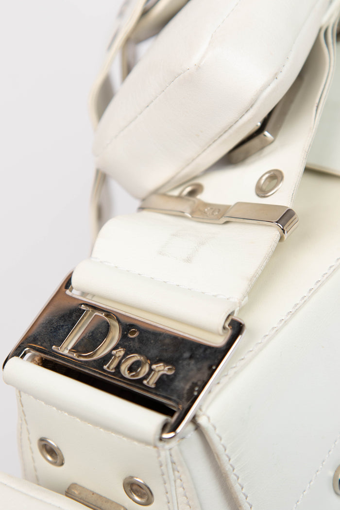 2000s Christian Dior White Leather Columbus Shoulder Bag