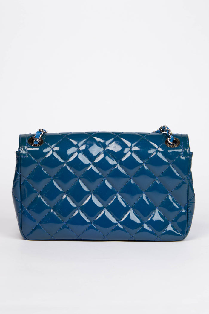 2014 Chanel Blue Patent Leather Coco Shine Flap Bag