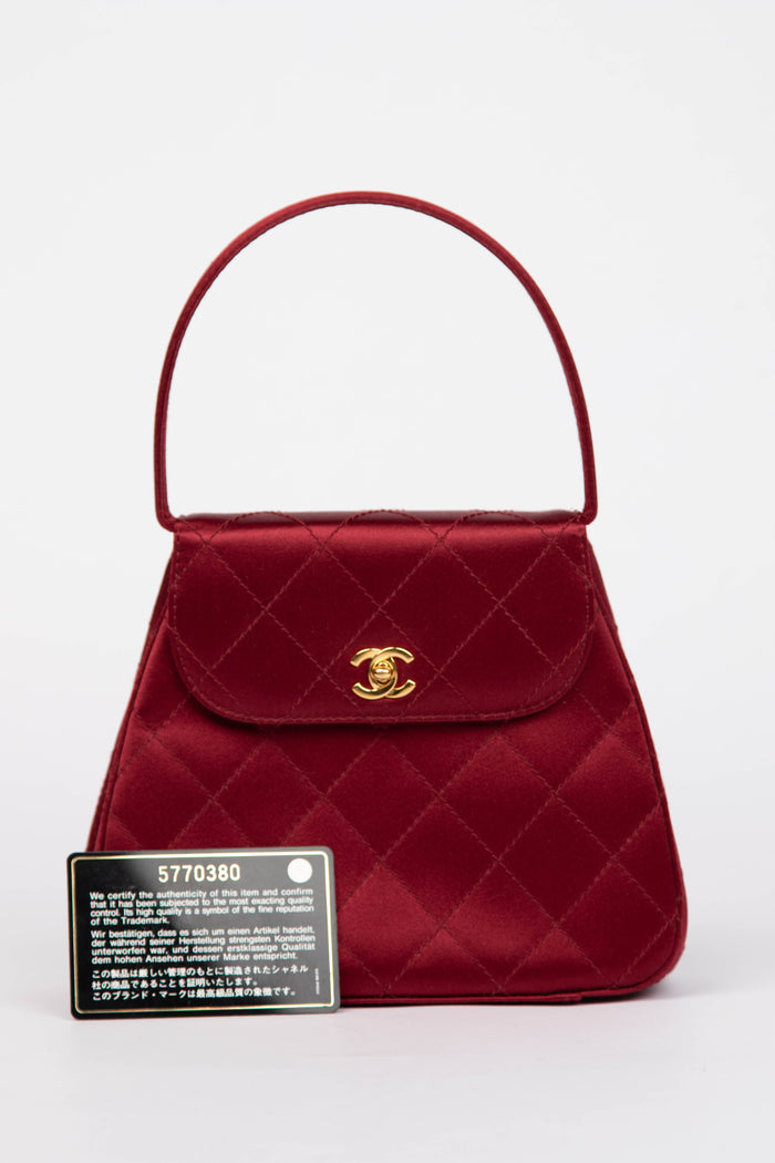 RARE Vintage Chanel Red Satin Top Handle