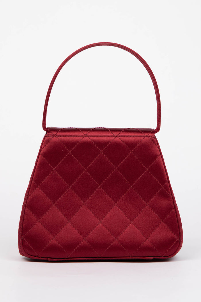 RARE Vintage Chanel Red Satin Top Handle