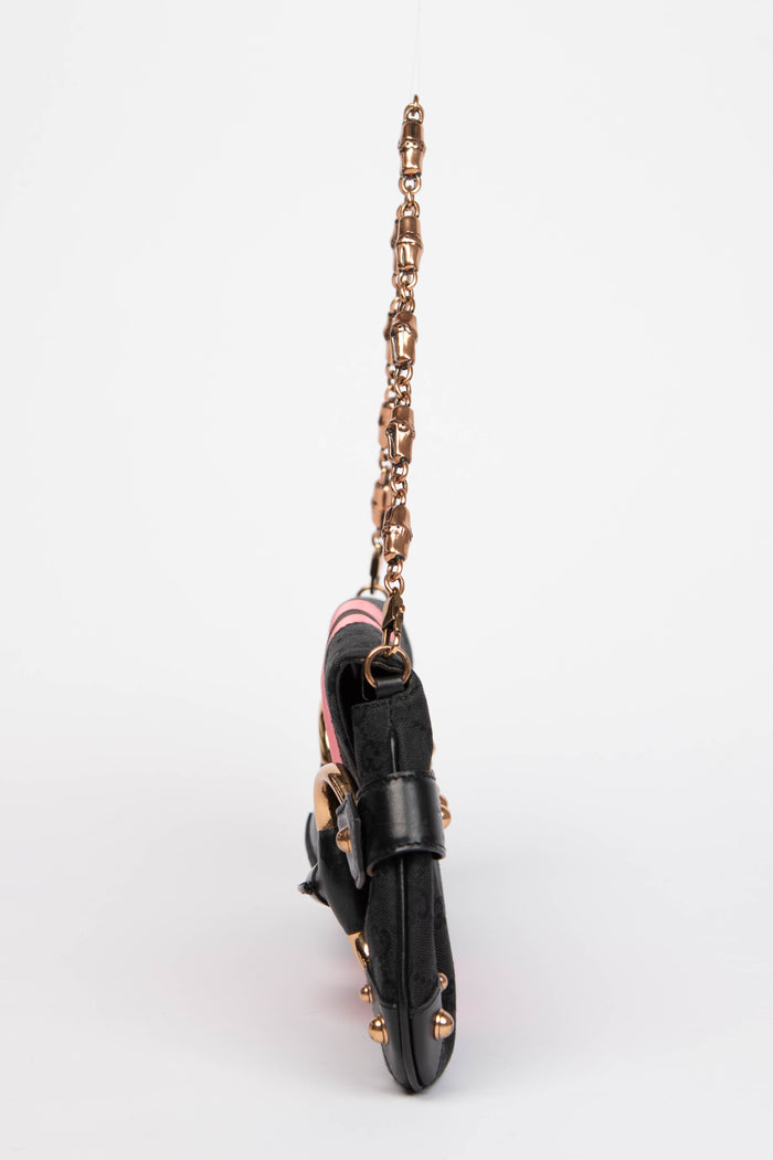 RARE Vintage Gucci GG Black Monogram Large Horsebit Shoulder Bag