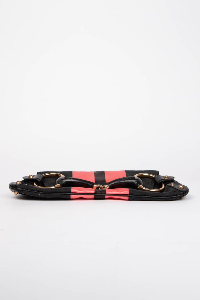 RARE Vintage Gucci GG Black Monogram Large Horsebit Shoulder Bag