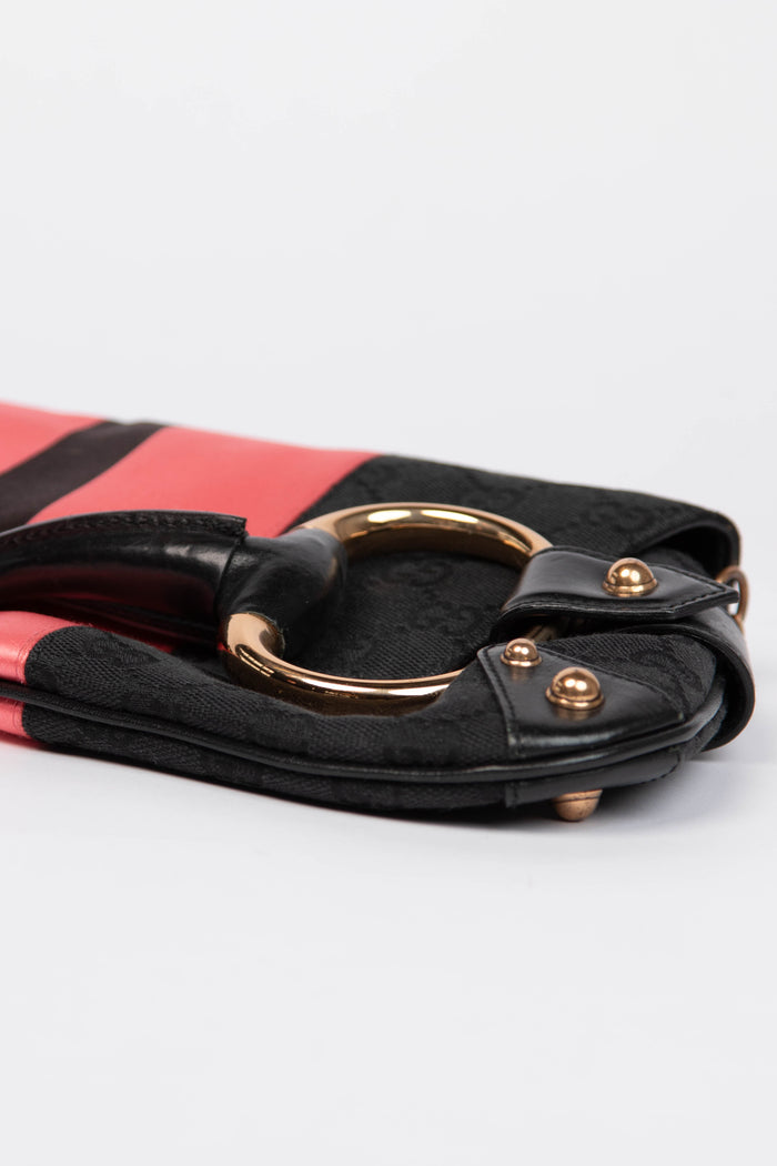 RARE Vintage Gucci GG Black Monogram Large Horsebit Shoulder Bag