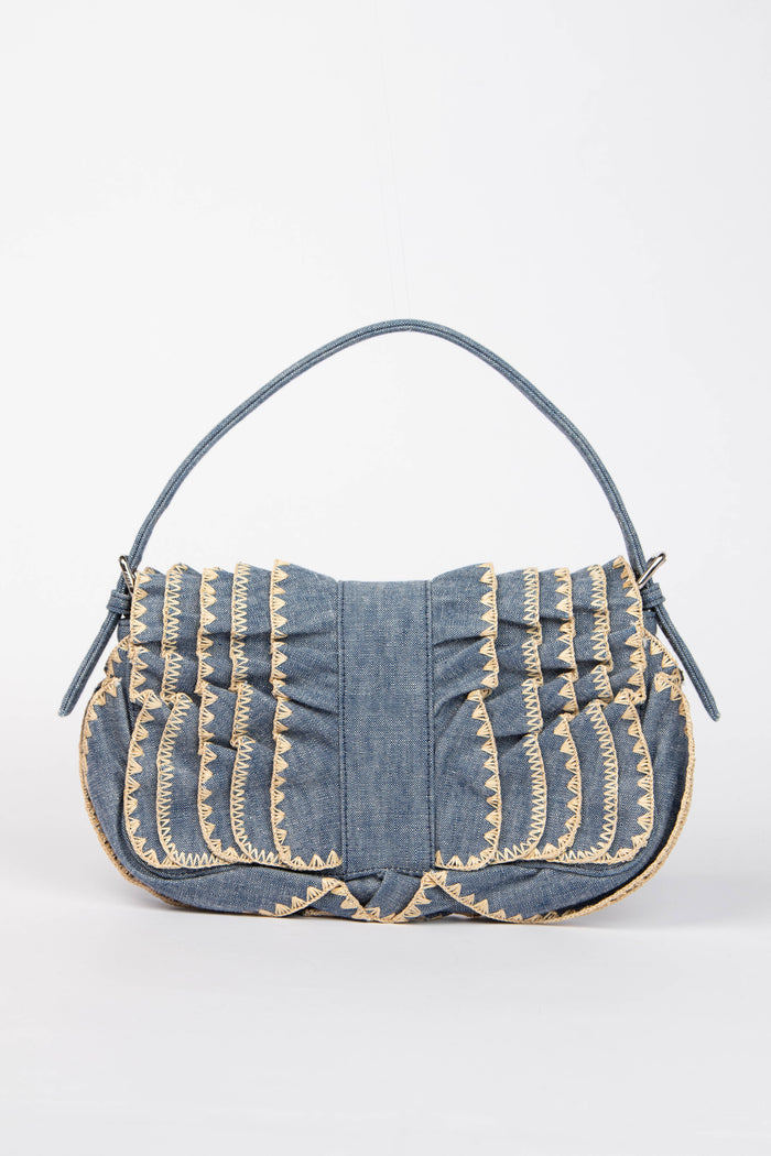 Vintage Fendi Denim Embroidered Shoulder Bag