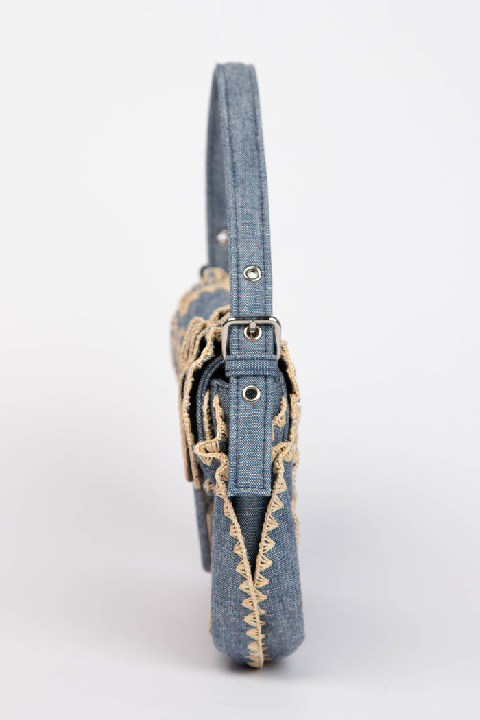 Vintage Fendi Denim Embroidered Shoulder Bag