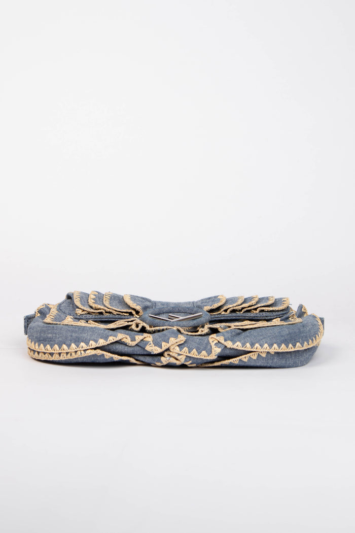 Vintage Fendi Denim Embroidered Shoulder Bag