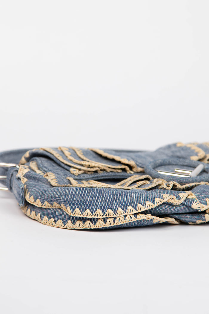Vintage Fendi Denim Embroidered Shoulder Bag