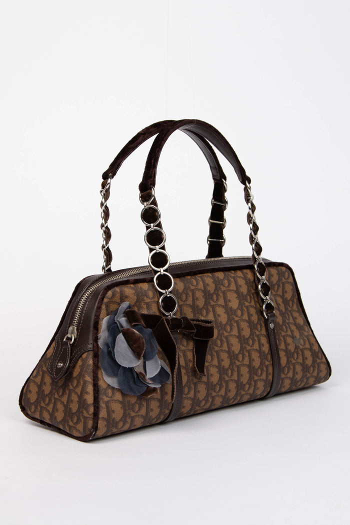 2000s Christian Dior Brown Romantiqué Monogram Shoulder Bag