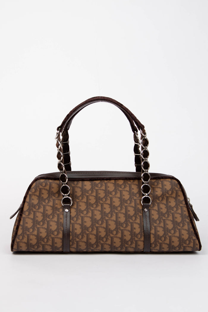 2000s Christian Dior Brown Romantiqué Monogram Shoulder Bag