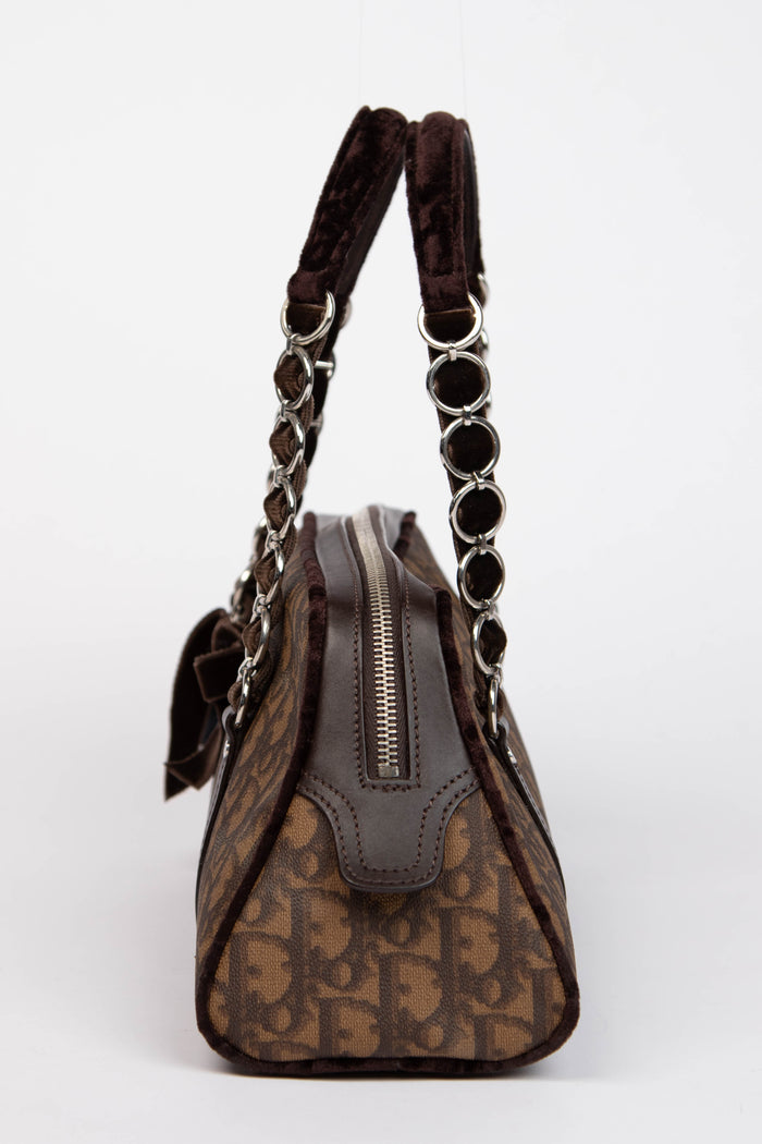 2000s Christian Dior Brown Romantiqué Monogram Shoulder Bag