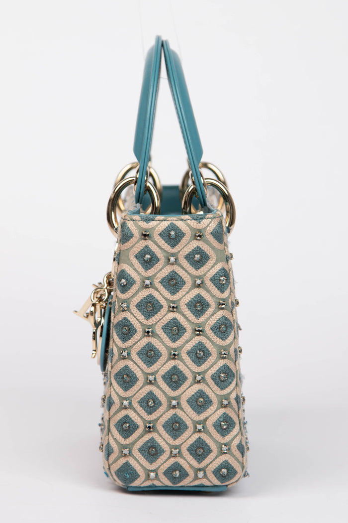 RARE Christian Dior Blue Embroidered Mini Lady Dior