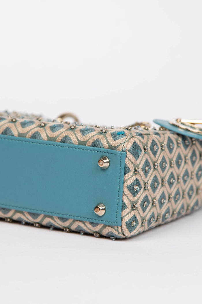 RARE Christian Dior Blue Embroidered Mini Lady Dior