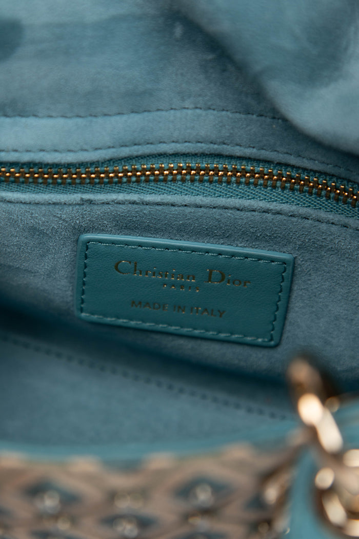 RARE Christian Dior Blue Embroidered Mini Lady Dior